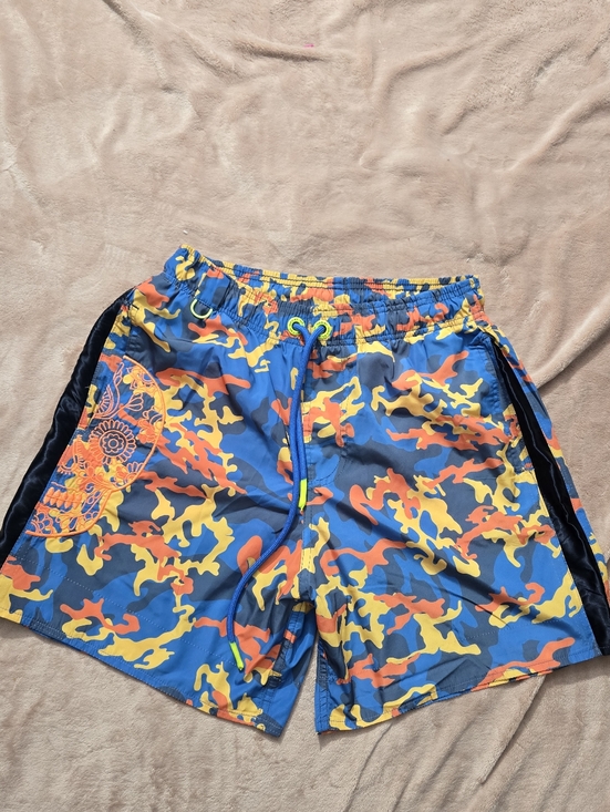 Bain De Mer Other - Bain De Mer Blue Multicolor Camouflage Orange Sugar Skull Swim Shorts Medium